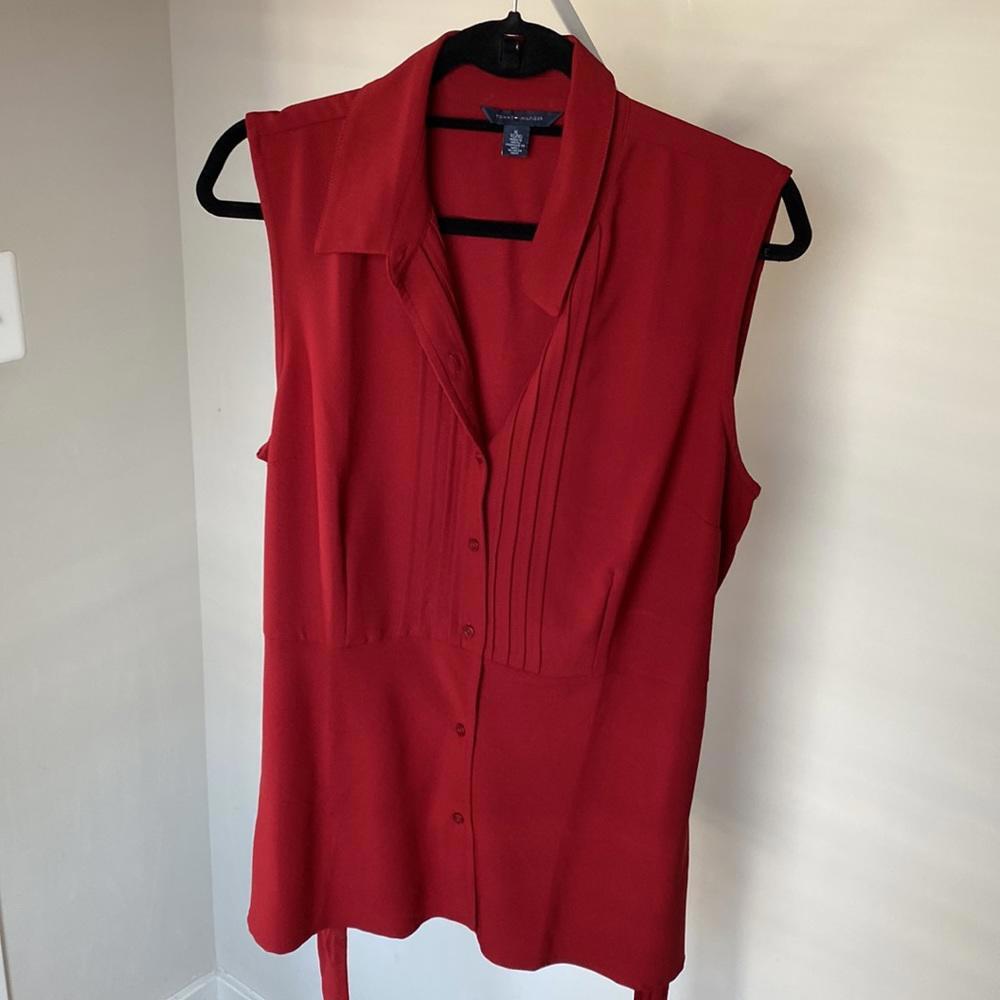NWOT Tommy Hilfiger Sleeveless Front Tie Deep Red Blouse - XL